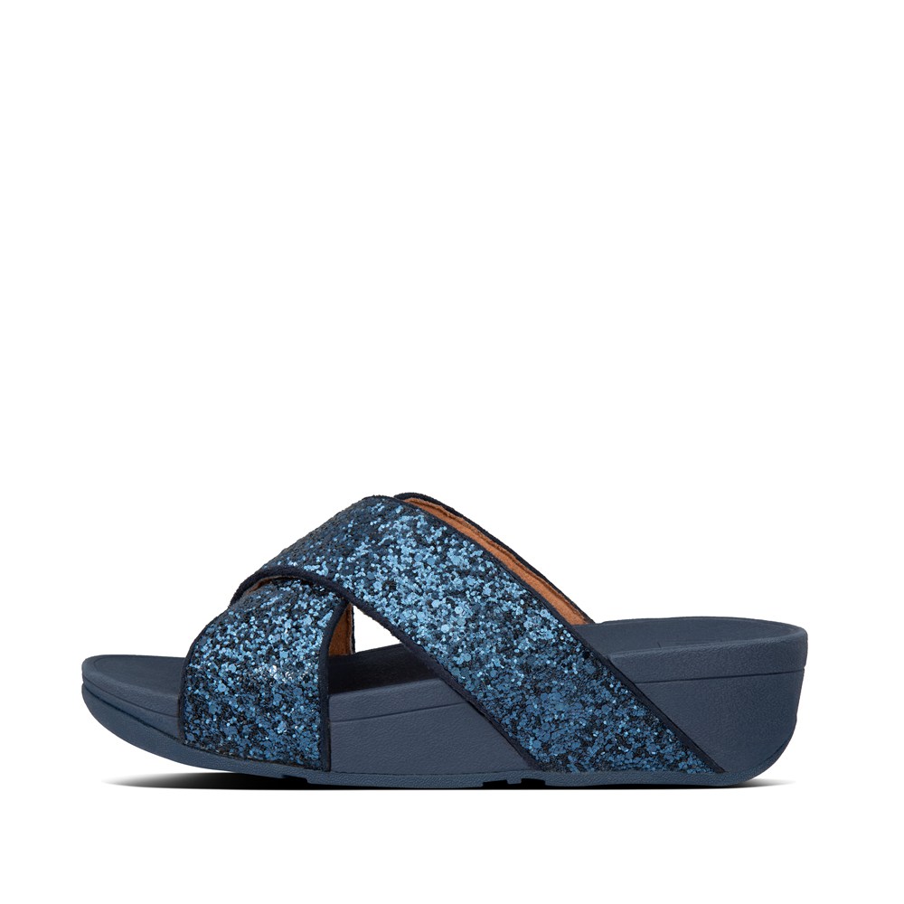 Fitflop Womens Slides Navy - Lulu Glitter Cross - TH6095137